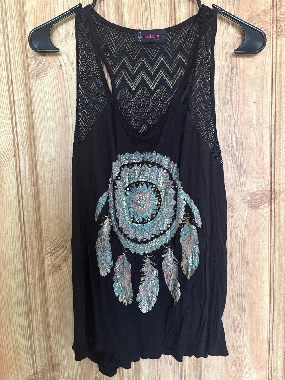 Annabelle Black Sleeveless Tank with Metallic Dreamcatcher size L - Picture 7 of 8